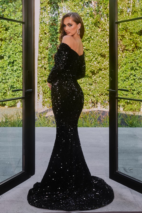 Portia And Scarlett PS22018 Black Portia And Scarlett PS22018 Black dress long sleeve off shouder dress